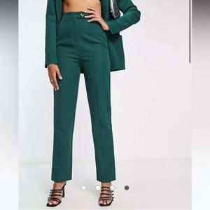 ASOS 4th & Reckless Tall high rise straight leg tailored pants in forest green